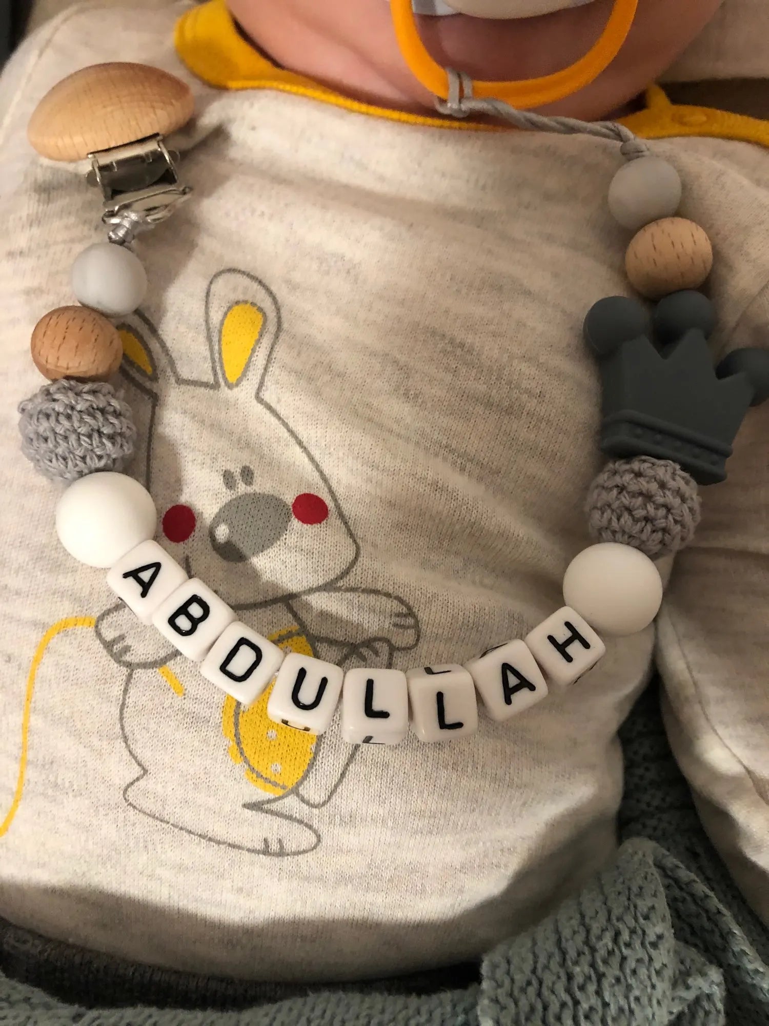 NEW Custom Personalized Name Pacifier Clip Handmade Beech Wooden Chain Silicone Crown Holder Soother Baby Teething Toy Chew Gift by Smarsty