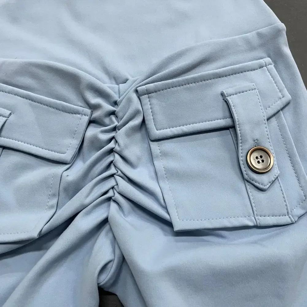 Summer Peach Butt Fitness Exercise Three-Quarter Pants Cargo Air Dry Pocket Yoga Tight lift the hips Women's Shorts