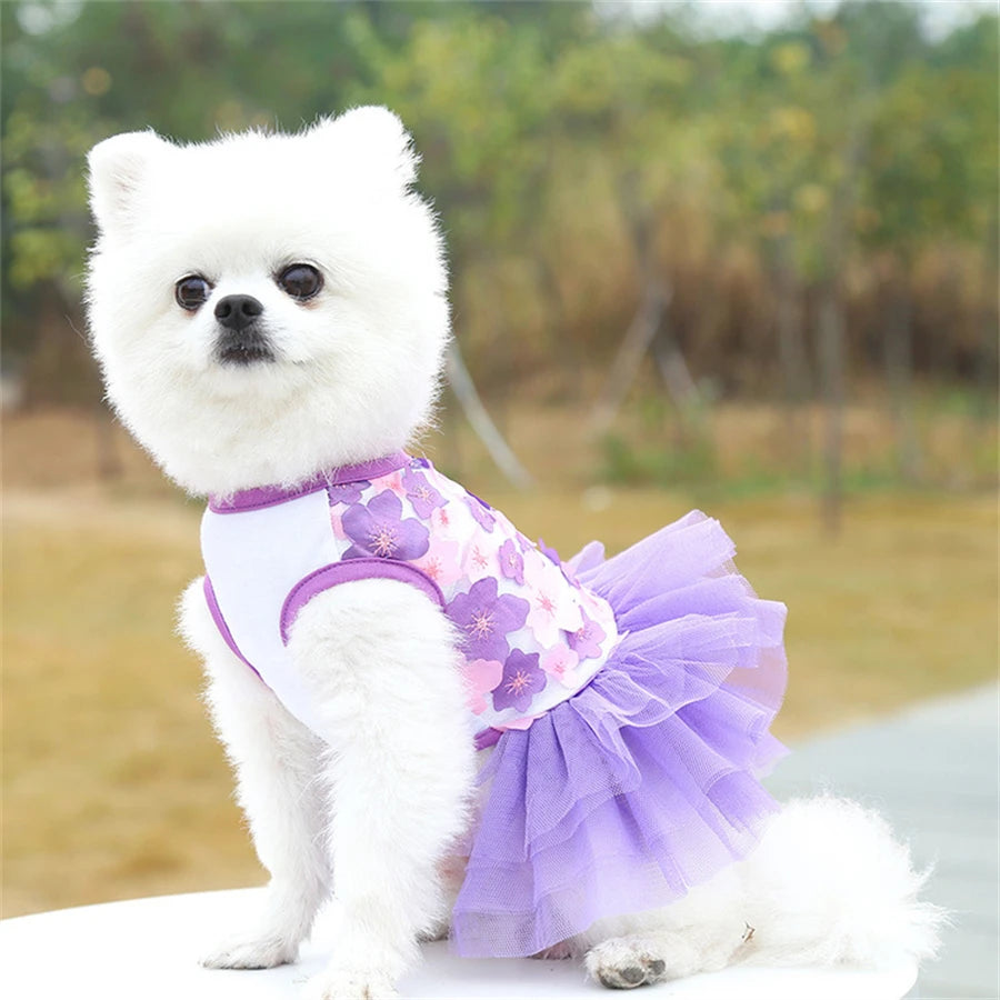 Floral Dog Dress for Small Breeds Breathable Pet Apparel - Smarsty