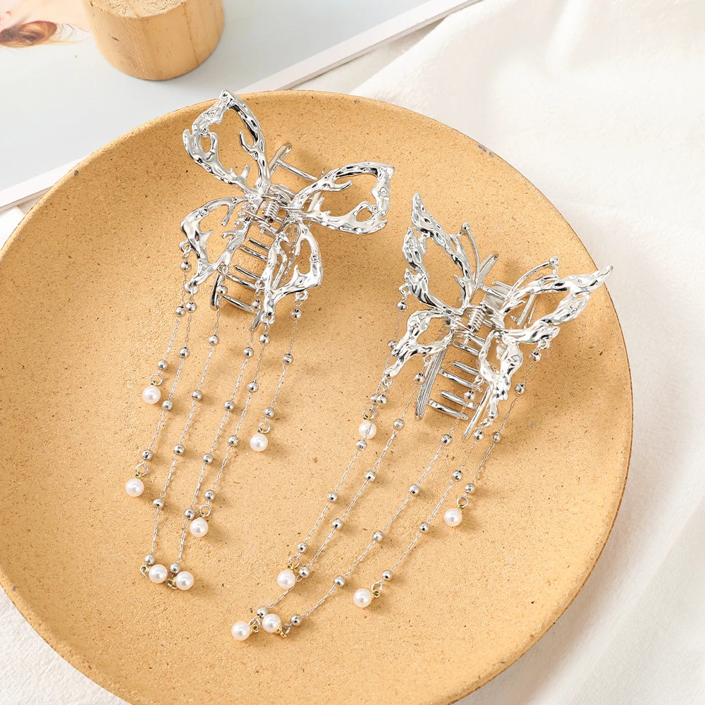 Korean Pearl Butterfly Hair Claw Clip For Women Stylish - Smarsty
