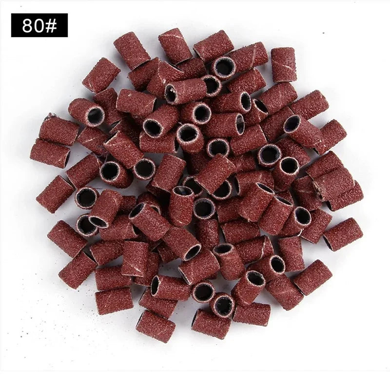 100/50pc Sanding Cap Bands For Electric Manicure Machine 180/120/80 Grit Nail Drill Grinding Bit Files Pedicure Tool