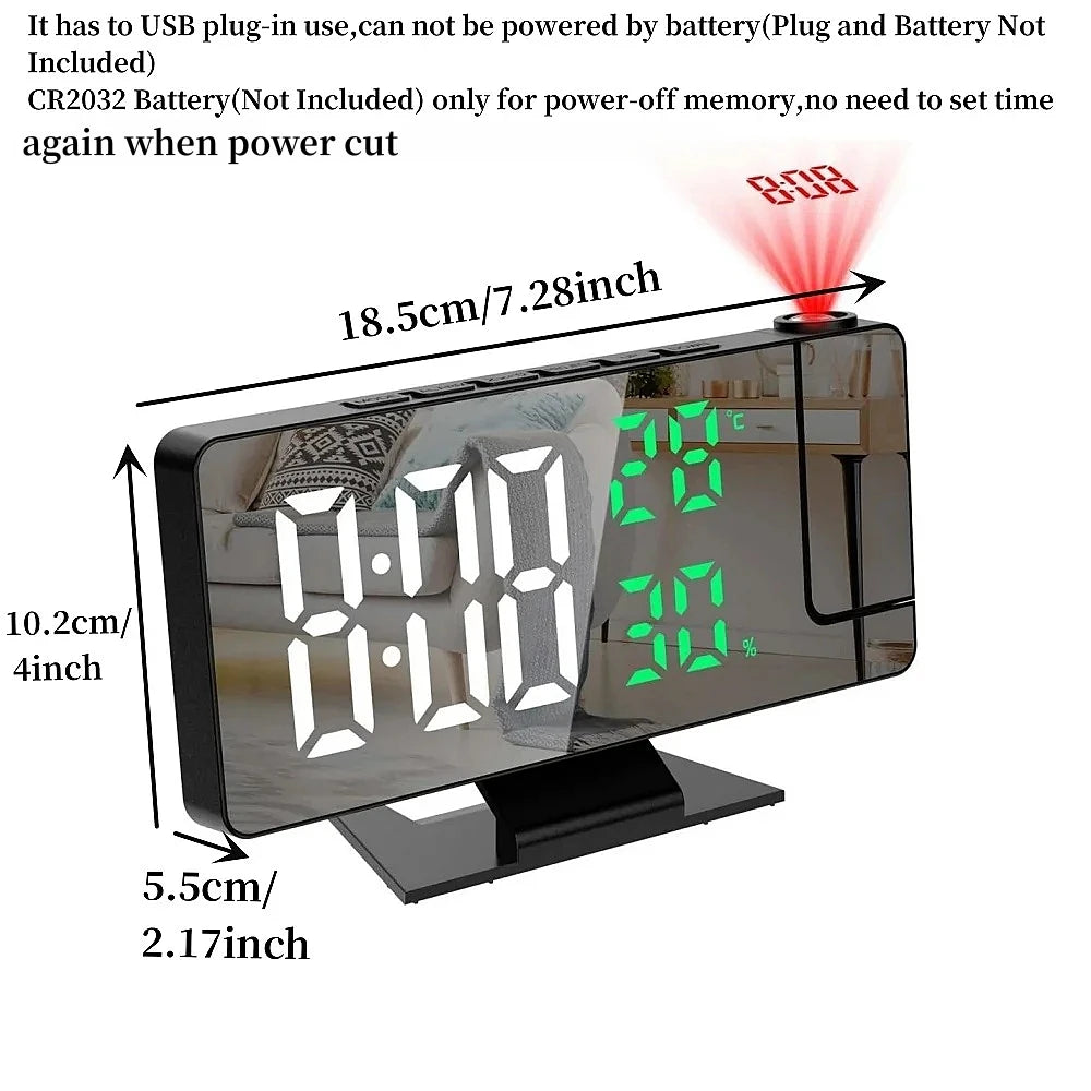 180 Degree Projection Digital Alarm Clock with Temperature Display - Smarsty