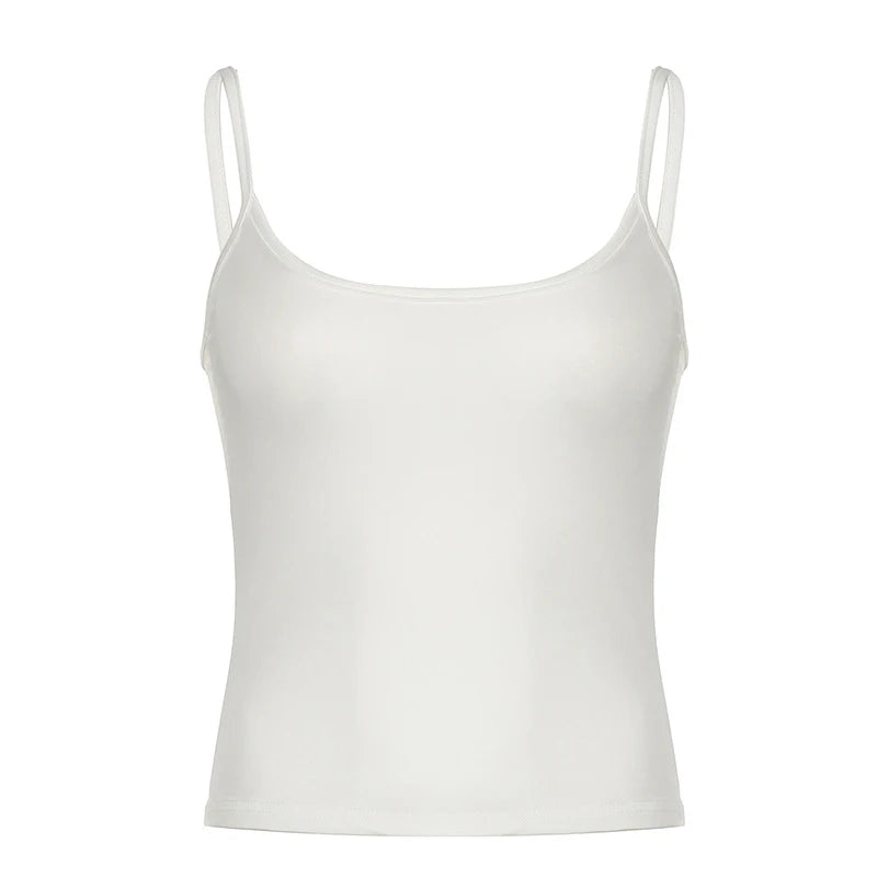 Basic Solid Camis Summer Casual Sleeveless Spaghetti Strap Top Women Harajuku All-match Cropped Tops y2k Vintage Clothing - Smarsty