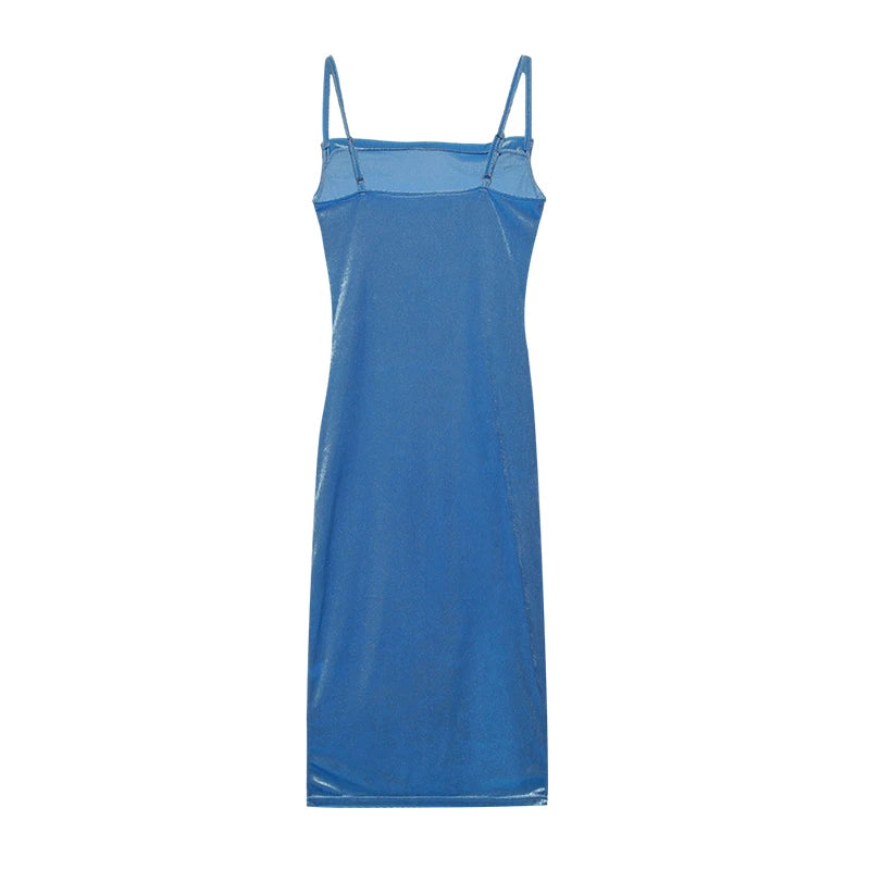Velvet Swing Collar Sleeveless Slip Sexy Slit Maxi Dress 2024 New Fashion Evening Party Women Elegant Streetwear Y2K