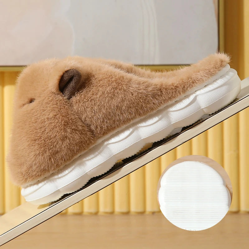 Cute Capybara Cotton Slippers Women Autumn Winter Indoor Soft Sole Warm Fur Slides Woman Comfort Non Slip Home Slippers Female - Smarsty