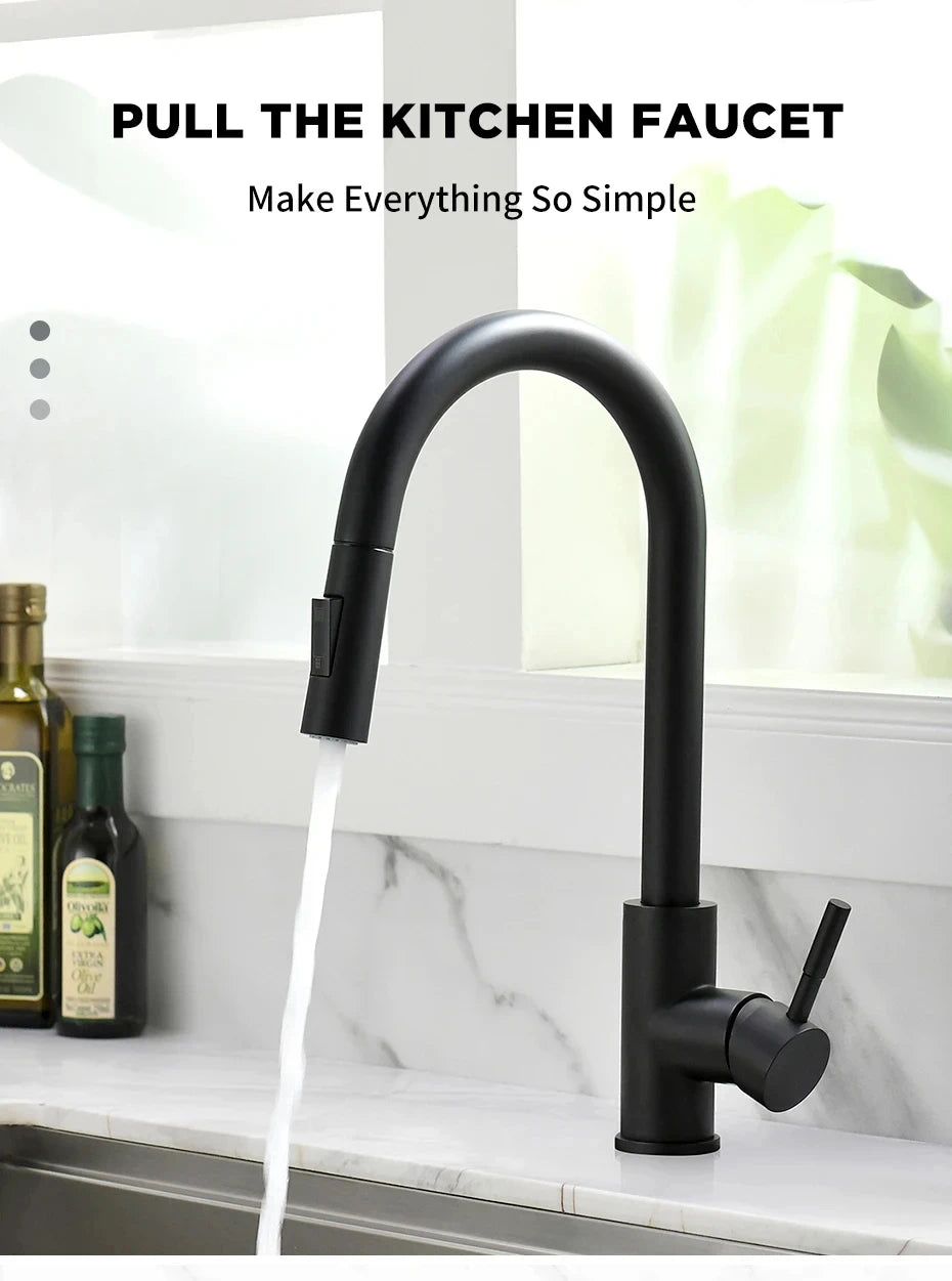Stainless Steel Pull-Out Kitchen Faucet with Hot and Cold Water - Smarsty