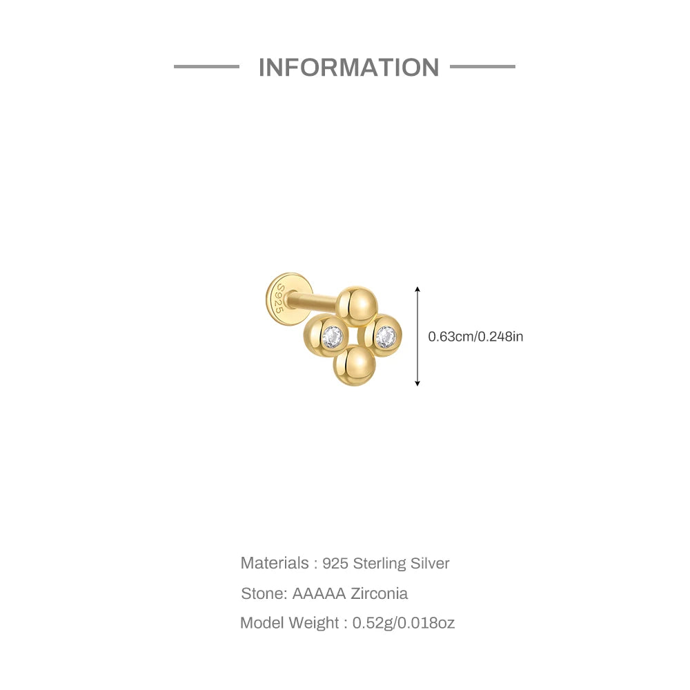 925 Silver Star Moon Zircon Stud Earrings Hypoallergenic - Smarsty