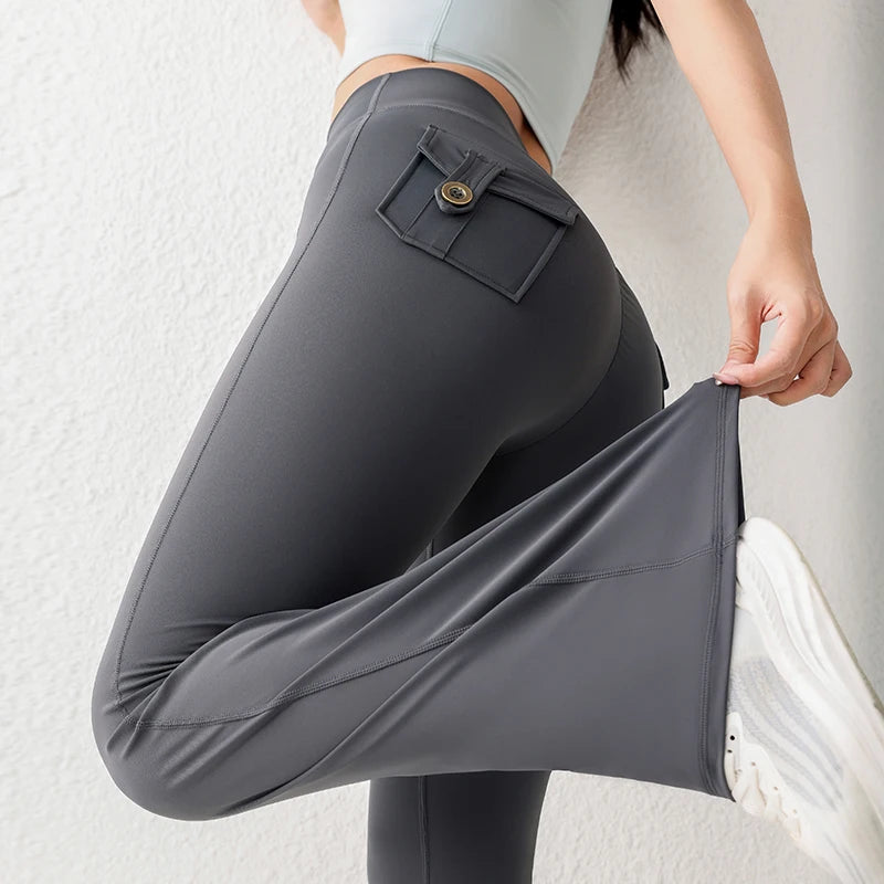 Solid Color Butt Lifting Gym Fitness Pants High Waist Flared Yoga Leggings for Women - Smarsty