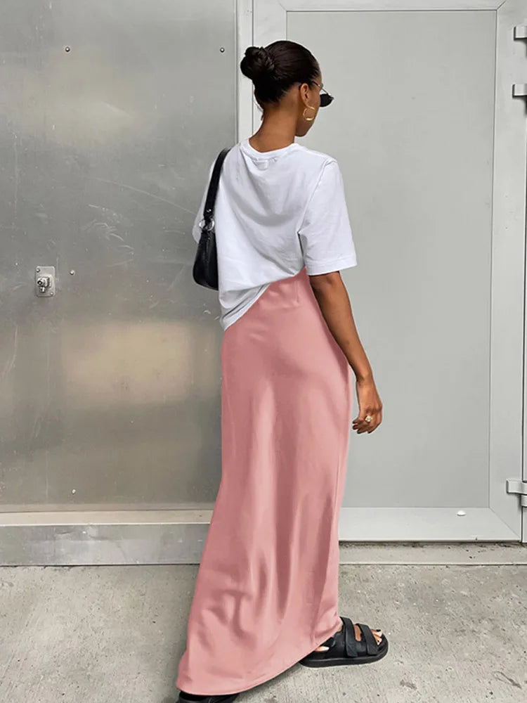 Elegant Satin Black Trumpet Skirts Fashion Slim High Waist Skirts Women Female Solid Office Long Skirt Spring Summer - Smarsty