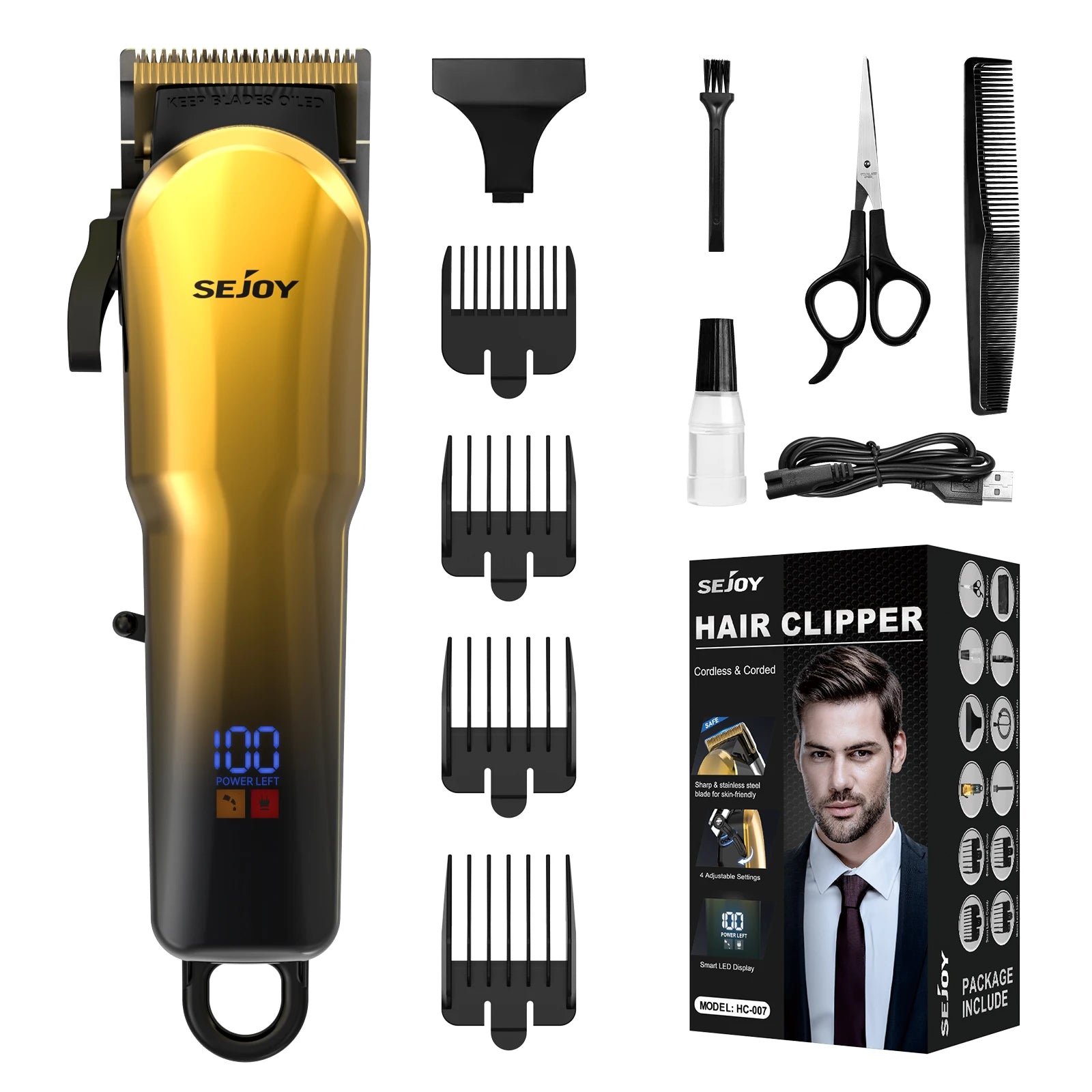 Sejoy Electric Hair Trimmer Cordless Professional Rechargeable Shaver Hair Cutting Machine for Men Hair Clipper Barber Shop