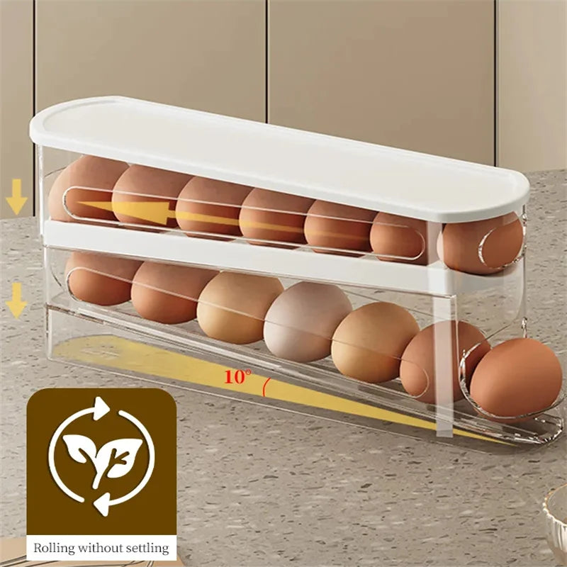 1PCS Home Refrigerator Egg Storage Box Automatic Rolling Eggs Holder Rack Egg Roller Organizer Kitchen Countertop Egg Shelf by Smarsty