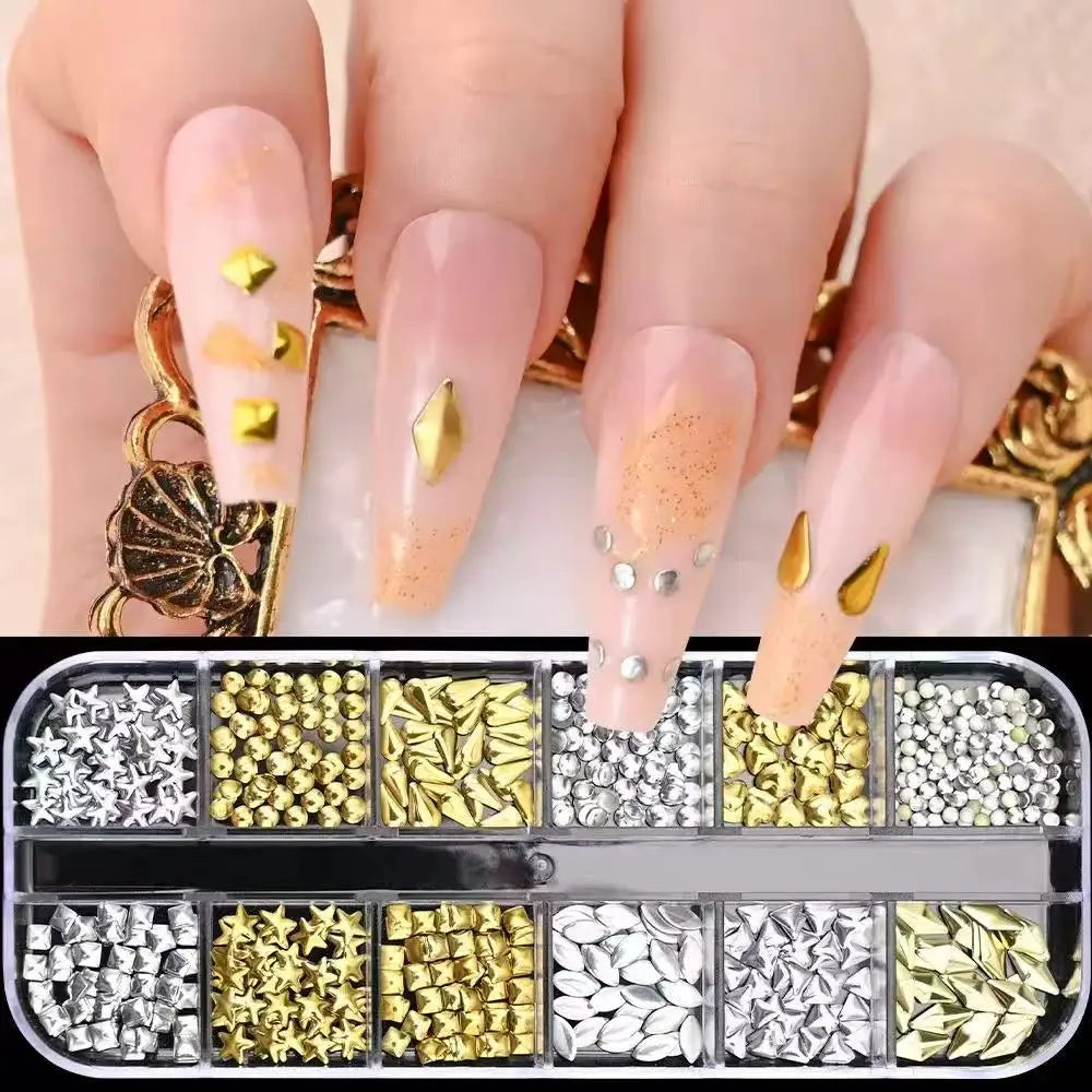 12 Grids Ocean Gold Nail Art Charms for Stunning Manicures - Smarsty