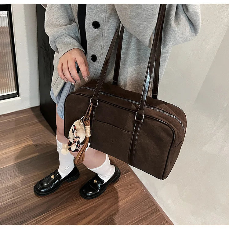Casual Large Capacity Suede Shoulder Bag For Women Retro - Smarsty