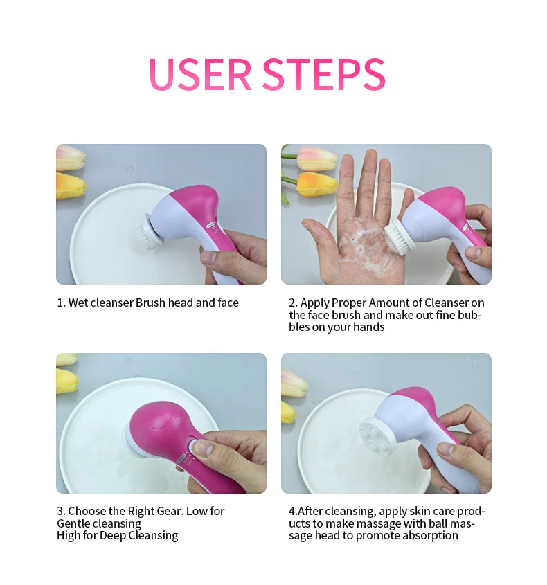 Electric 5 In 1 Facial Brush With Pore Cleaner - Smarsty