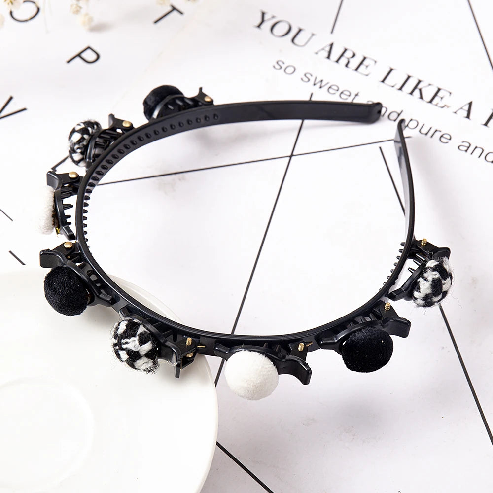 Double Layer Braided Headband With Pearl Accent Comfortable - Smarsty