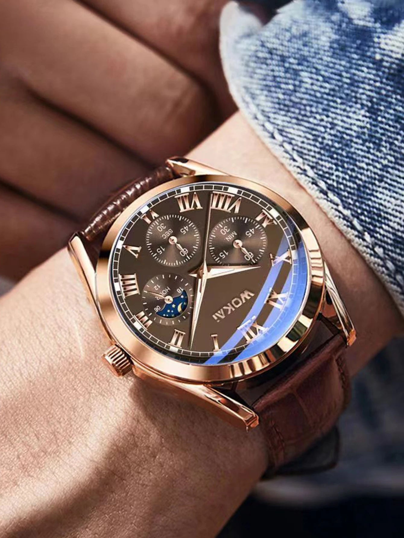 Fashionable Quartz Watch with Roman Dial and Bamboo Belt - Smarsty