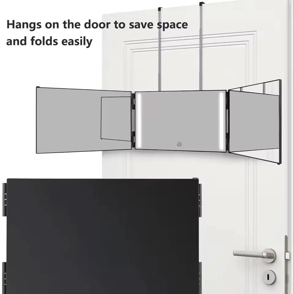 Trifold LED Makeup Mirror with Adjustable Height - Smarsty