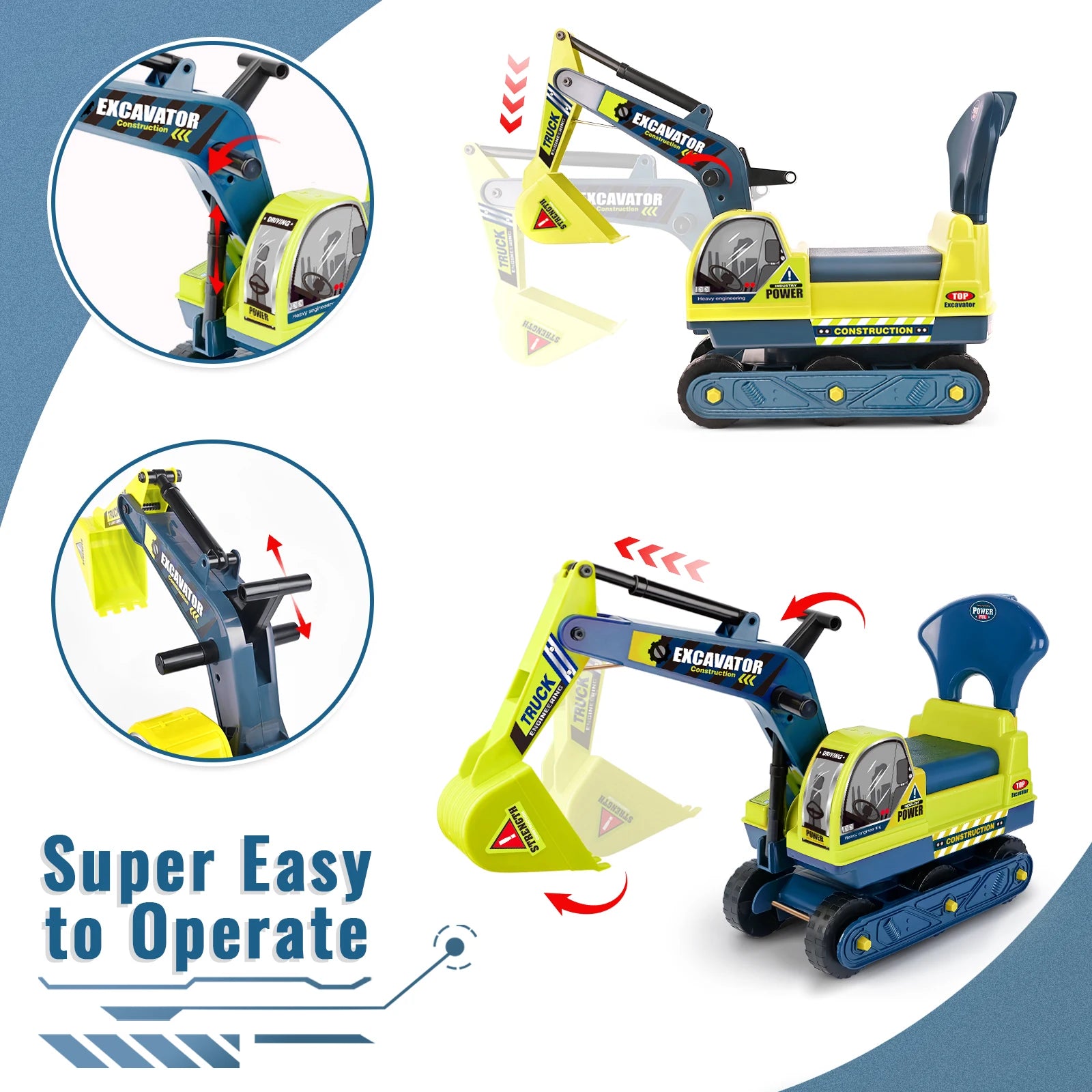 Large Ride-On Construction Toy Vehicle - Manual Drive Version, the perfect Christmas gift for children aged 3 and above