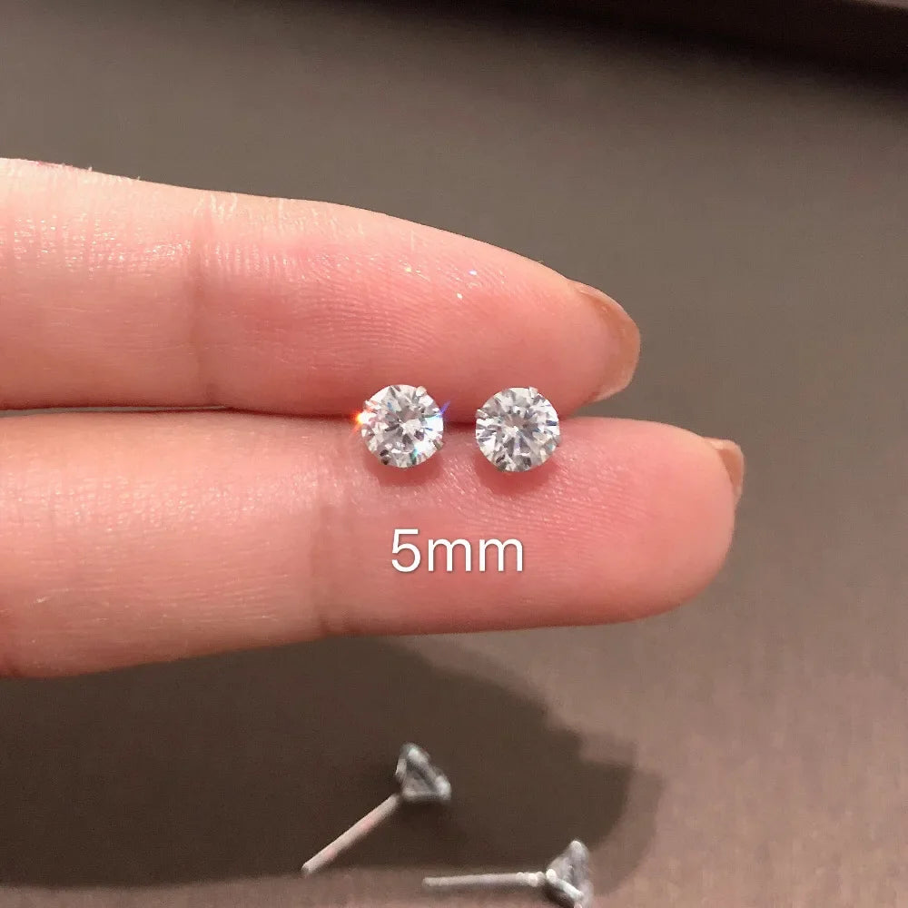 925 Sterling Silver CZ Stud Earrings Tiny Dainty Gift - Smarsty