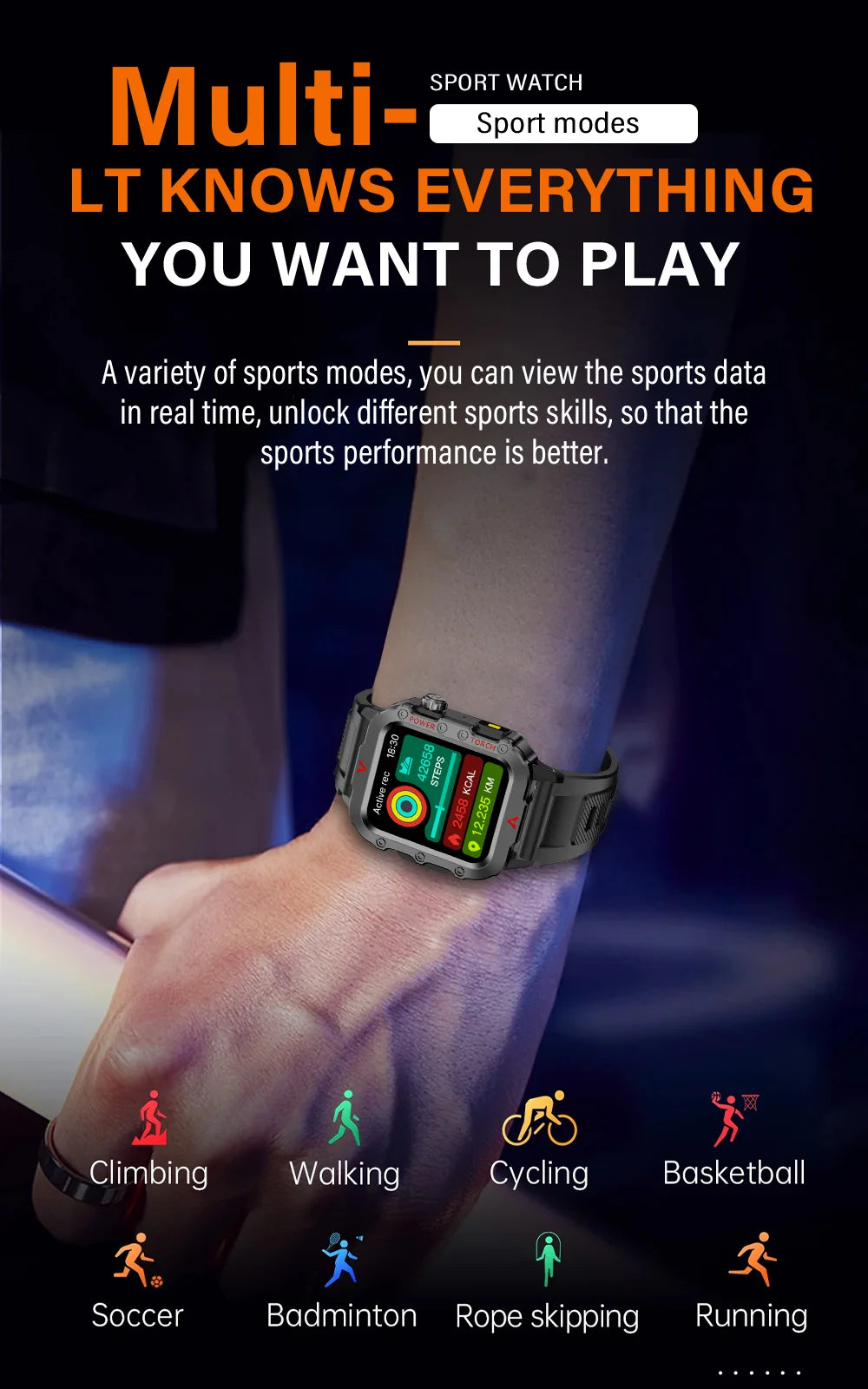 LAXASFIT Men Sports Smart Watch with Blood Oxygen Monitor - Smarsty