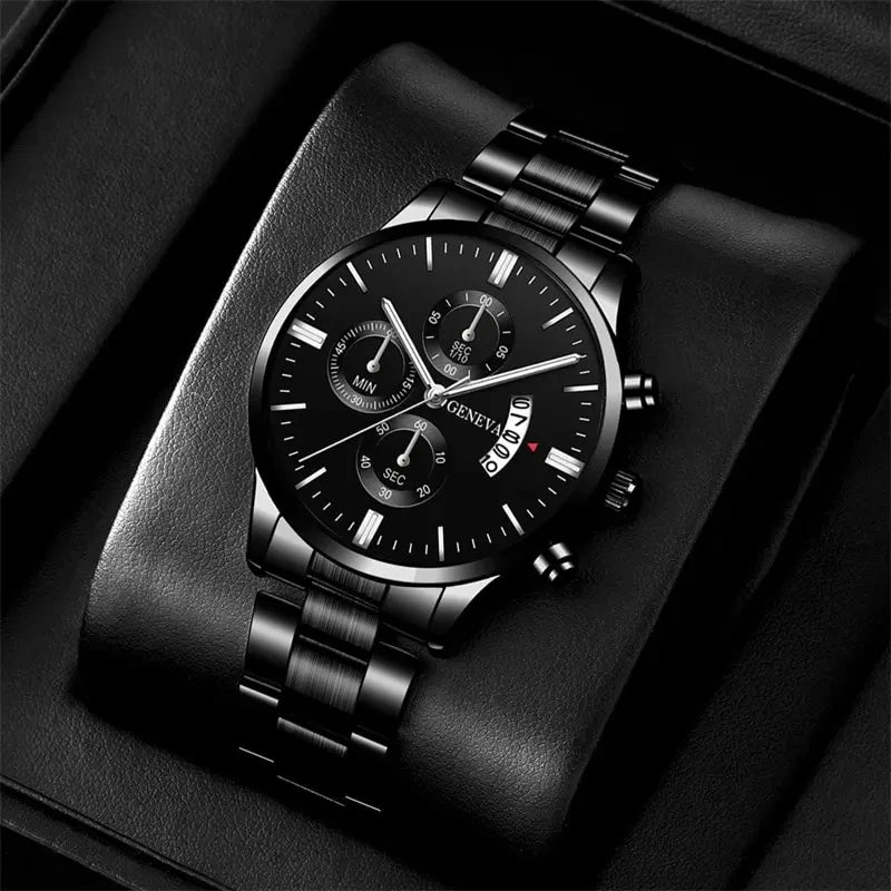Luxury Black Stainless Steel Quartz Watch for Men - Smarsty