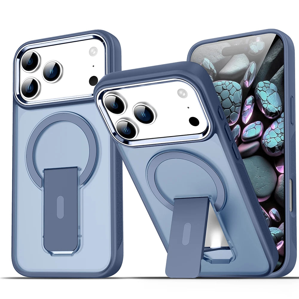 Luxury For Magsafe Phone Case For iPhone 17 Pro Max Air Magnetic Wireless Charge Folding Stand Holder Matte Cover Cases