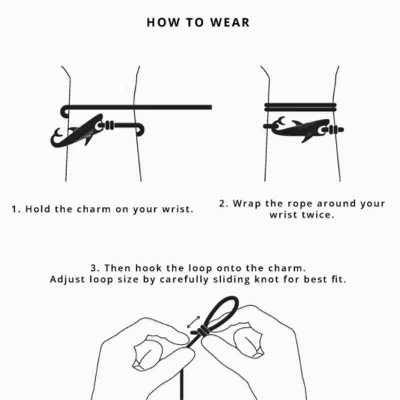 Men’s Adjustable Shark Bracelet Double Layer Rope Strand - Smarsty