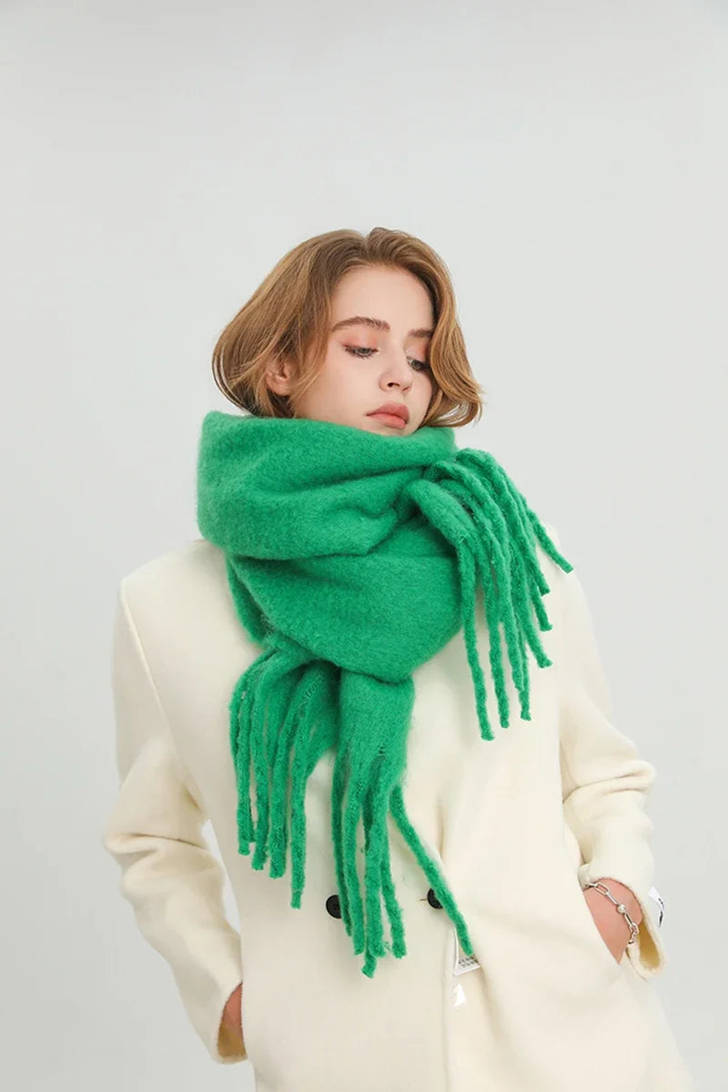 Winter Scarf for Women Cashmere Warm Solid Pashmina Blanket Wraps Female Thick Soft Bufanda Big Tassel Shawl Long Poncho Echarpe - Smarsty