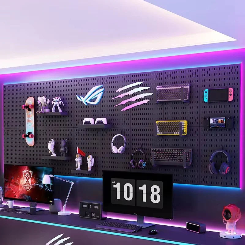 No Punching Pegboard Wall Organizer Panel Shelves For Gamer Room,bathroom,kitchen Storage Rack Organizer Pegboard Accessories
