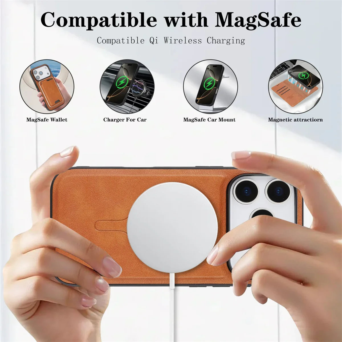 2 in 1 MagSafe Magnetic Leather Phone Case for IPhone 17 Air 16 Pro Max 15 Plus 14 13 12 16E Card Slots Wallet Protective Cover