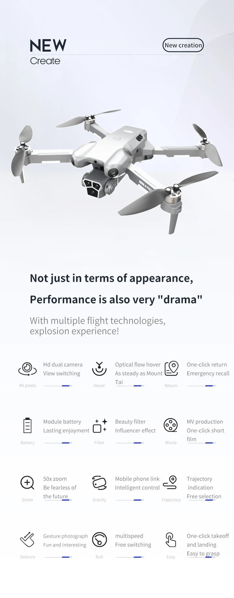 M9 drone, 8K camera intelligent obstacle avoidance, optical flow positioning precise hovering shooting,