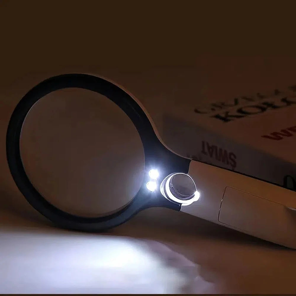 White Magnifying Glass Handheld 45X Magnifier With 3 LED Light For Reading Magnifying Glass Jewelry Loupe - Smarsty