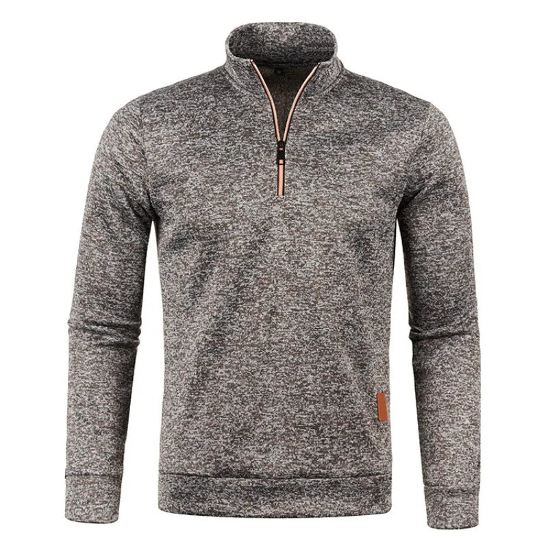 Autumn Men's Half Zipper Sweatshirts Long Sleeve Solid Color Pullover Turtleneck Streetwear Winter Warm Jacket Sport Coats - Smarsty