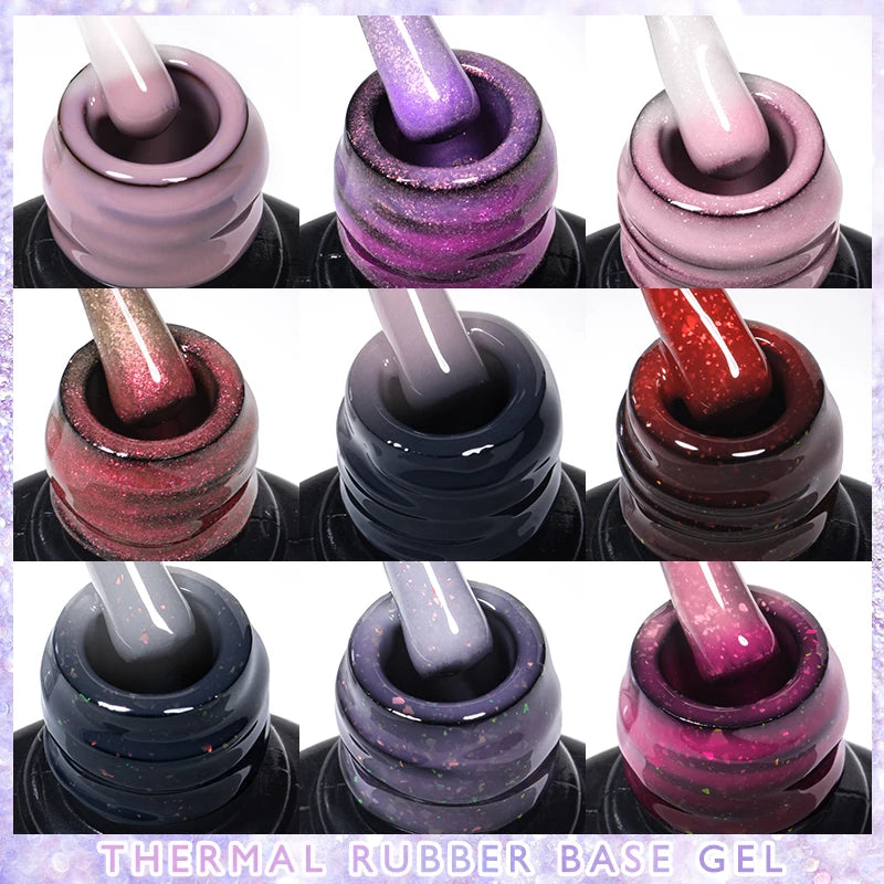Auroras Thermal Rubber Base Gel Nail Polish Long Lasting Glitter - Smarsty