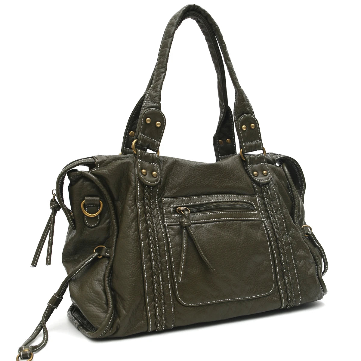 PU Leather Tote Bag With Zip Pockets Crossbody For Travel - Smarsty