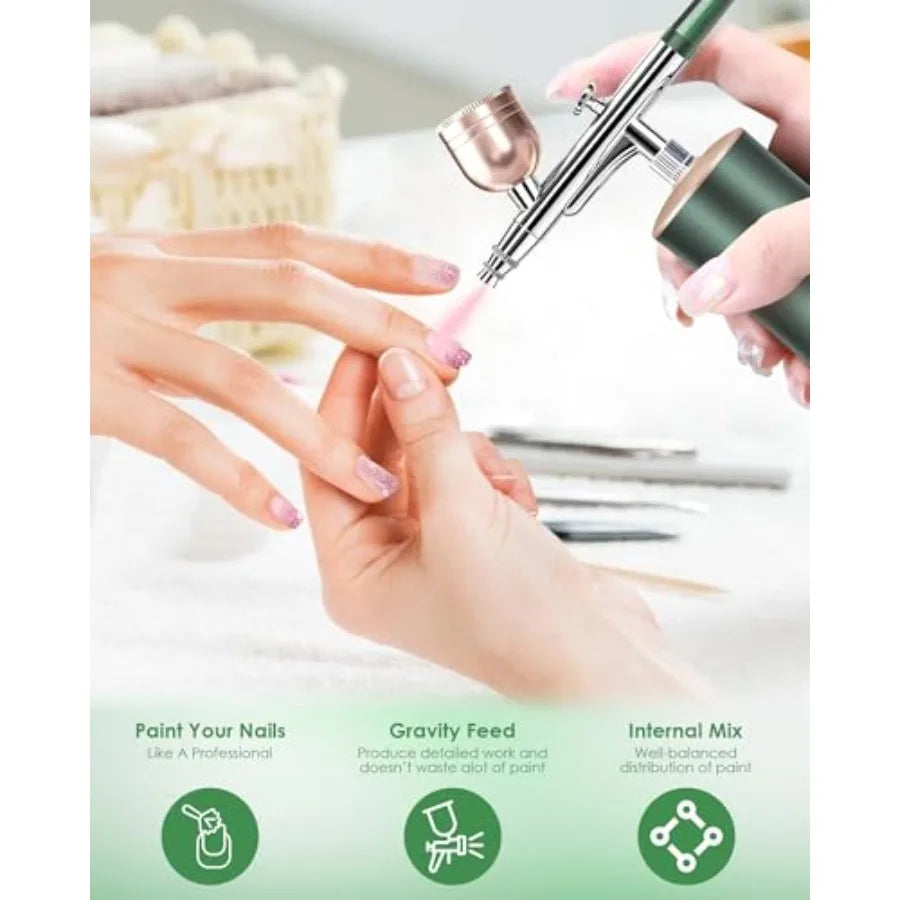 Rechargeable Portable Cordless Airbrush Kit with Compressor for Nail Art Makeup Application Fine Painting and Cake Decoration V