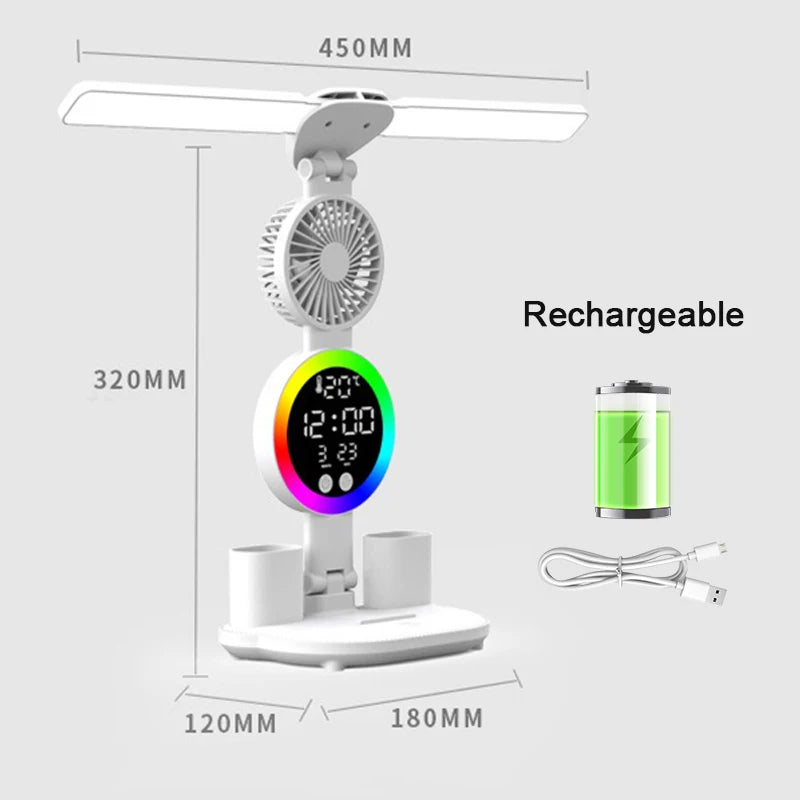 Rechargeable LED Table Lamp with Fan and Clock - Smarsty