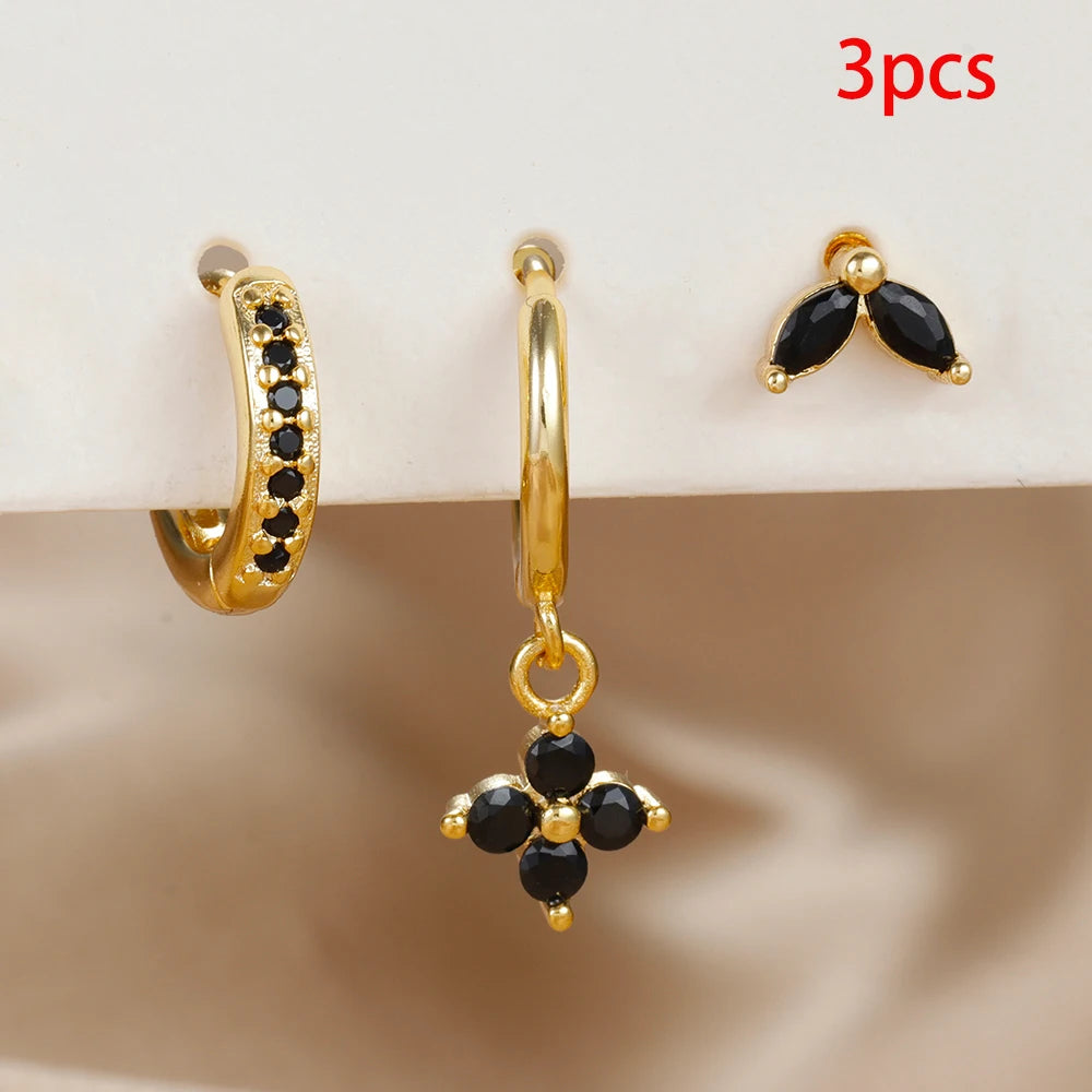 Green Zircon Flower Dangle Earrings Set for Women Fashion Jewelry - Smarsty