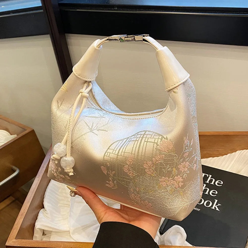Embroidered Chinese Style Canvas Handbag With Zipper - Smarsty