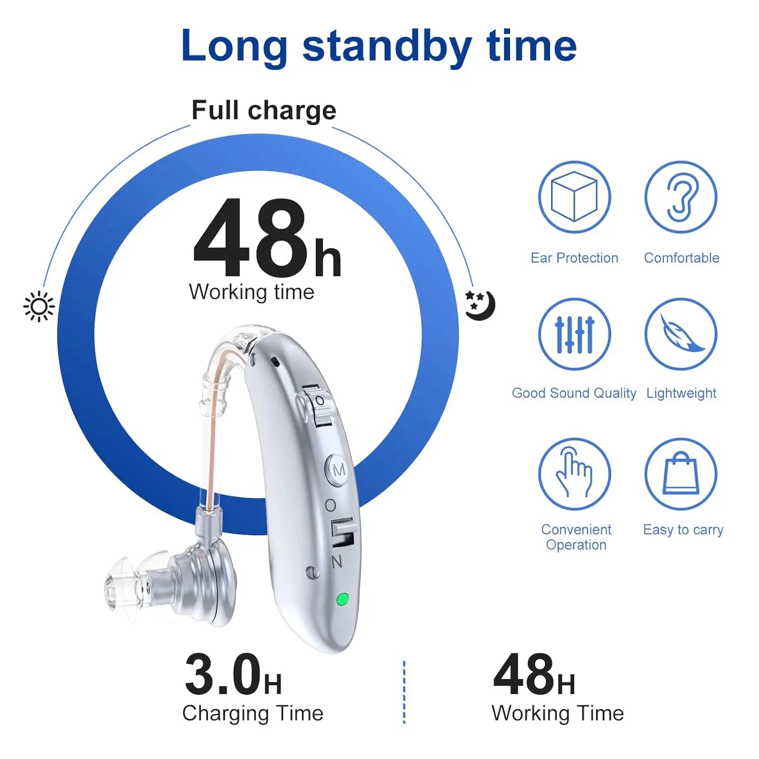 Rechargeable BTE Hearing Aid with Adjustable Tone - Smarsty