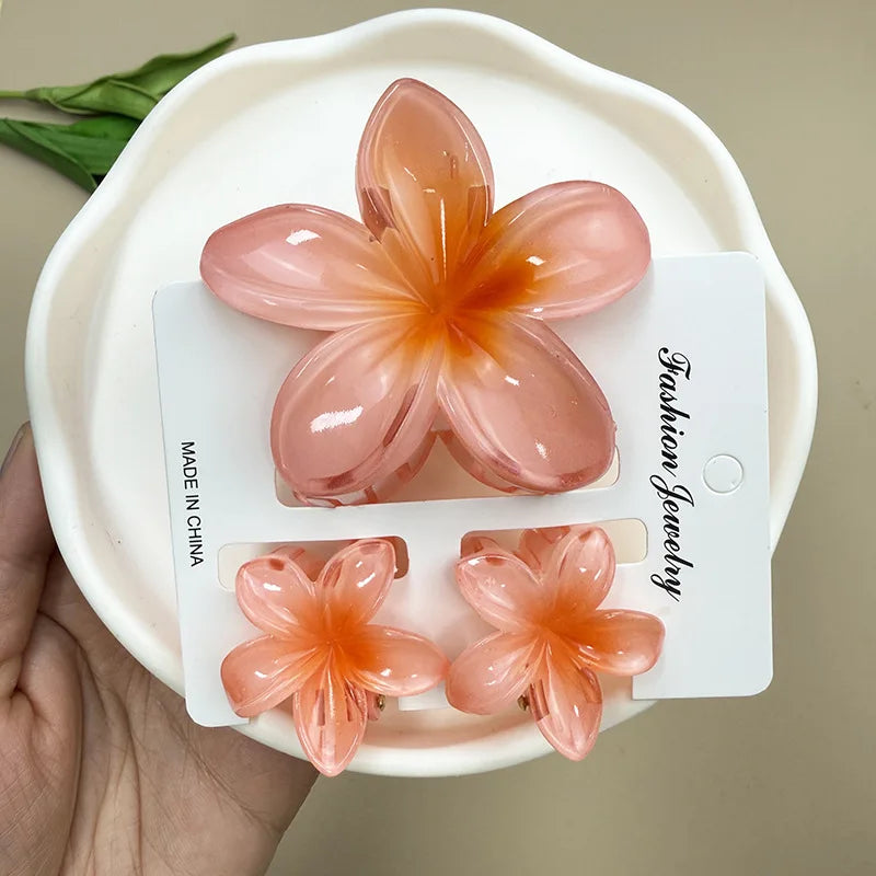 Bohemian Plumeria Hair Claw Clips Set Lightweight Beach - Smarsty