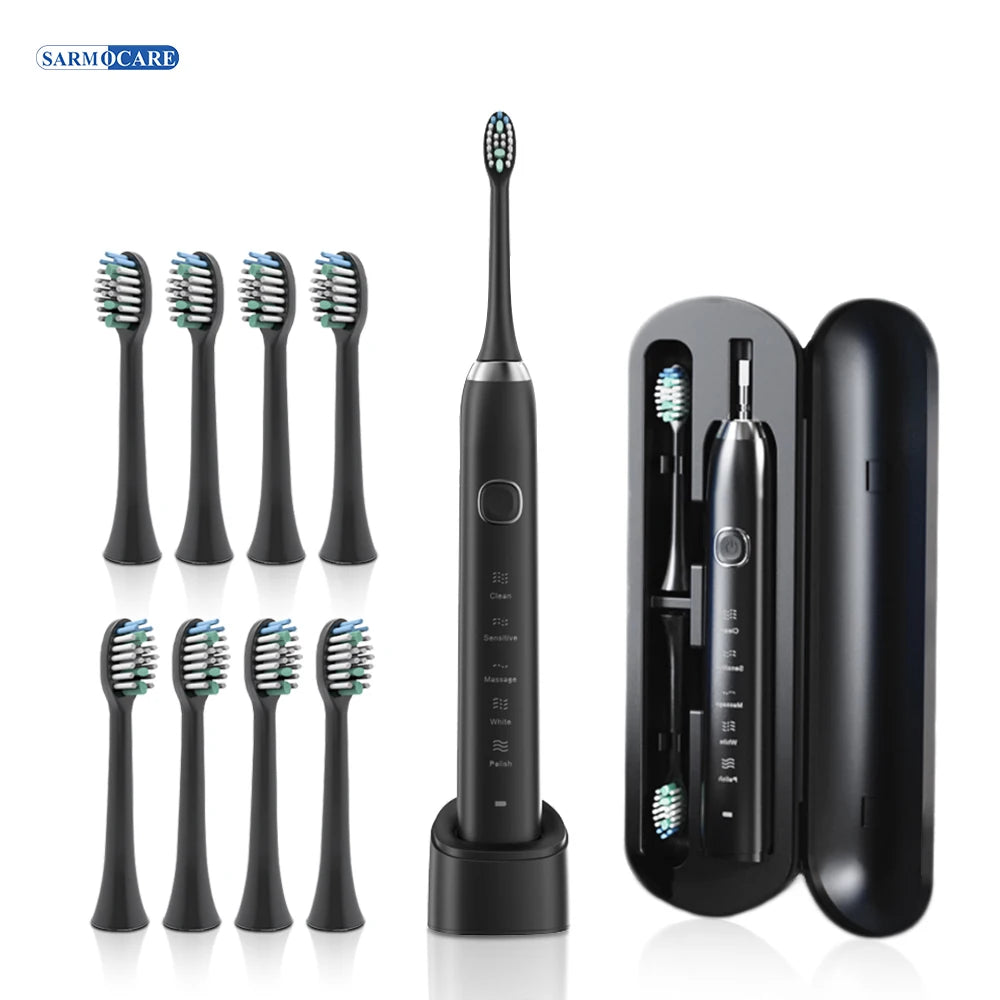 Sarmocare Electric Sonic Toothbrush with 8 Brush Heads - Smarsty