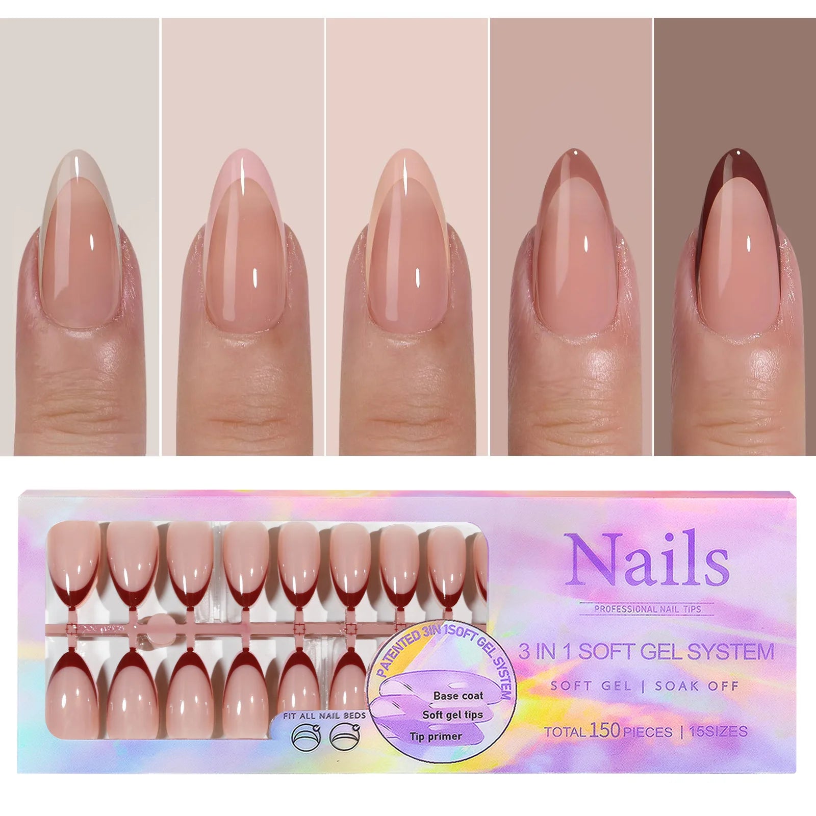 150 Piece Almond French False Nails Set for Easy Application - Smarsty
