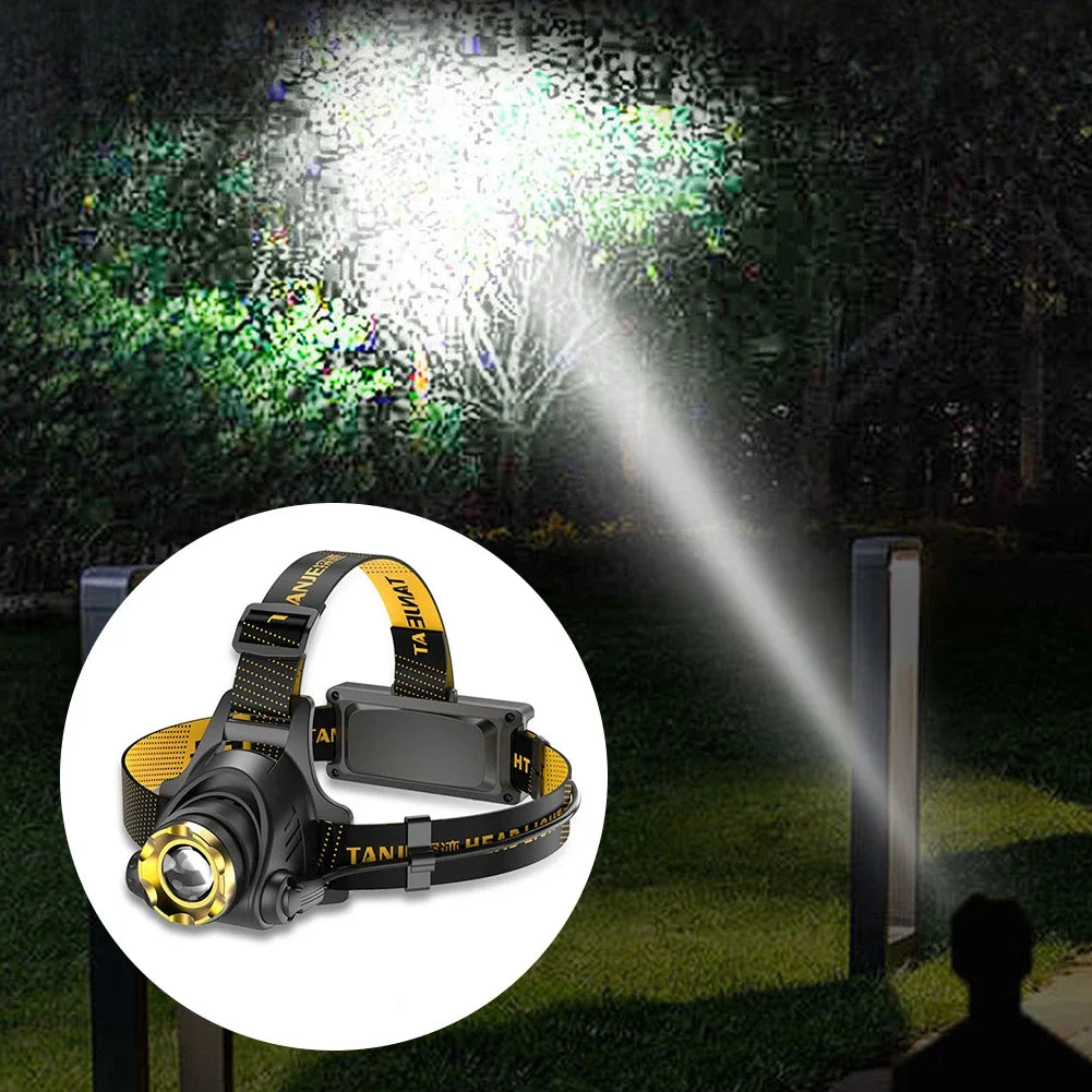 LED Super Bright Headlight USB DC Rechargeable Zoomable Head Flashlight Angle Adjustable 1200mAh for Camping Hiking Fishing
