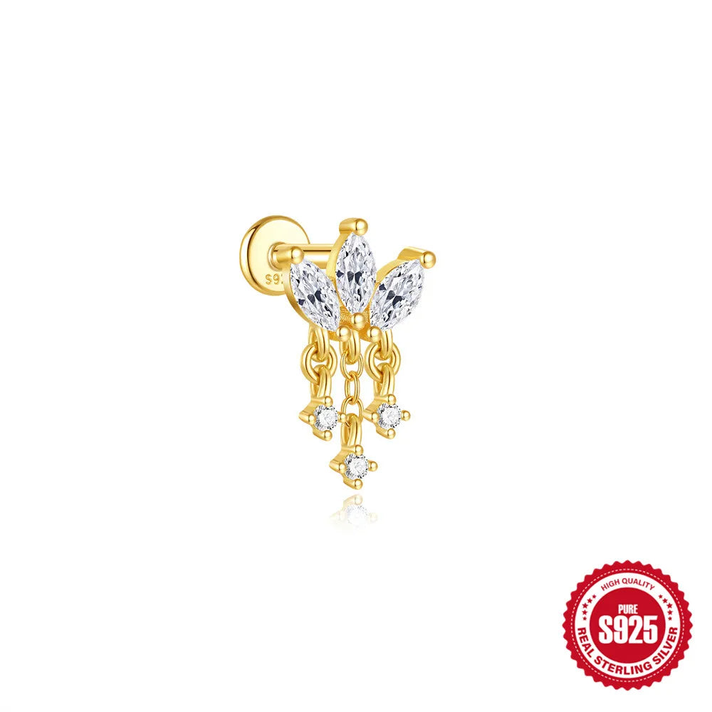 925 Silver Star Moon Zircon Stud Earrings Hypoallergenic - Smarsty