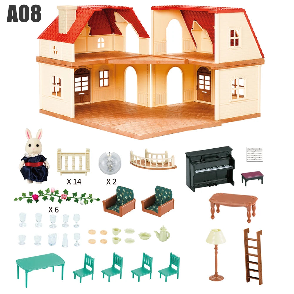 1/12 Dollhouse Furniture Family House Villa Simulate Forest Rabbit Animal Family Miniature Scene Toy Display Furniture Toy Gift by Smarsty