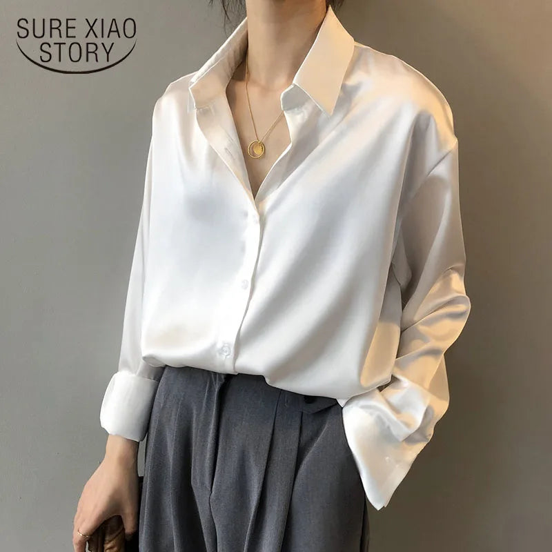 Autumn Fashion Button Up Shirt Spring Vintage Blouse Women White Lady Long Sleeves Female Loose Streetwear Shirts Design Tops - Smarsty