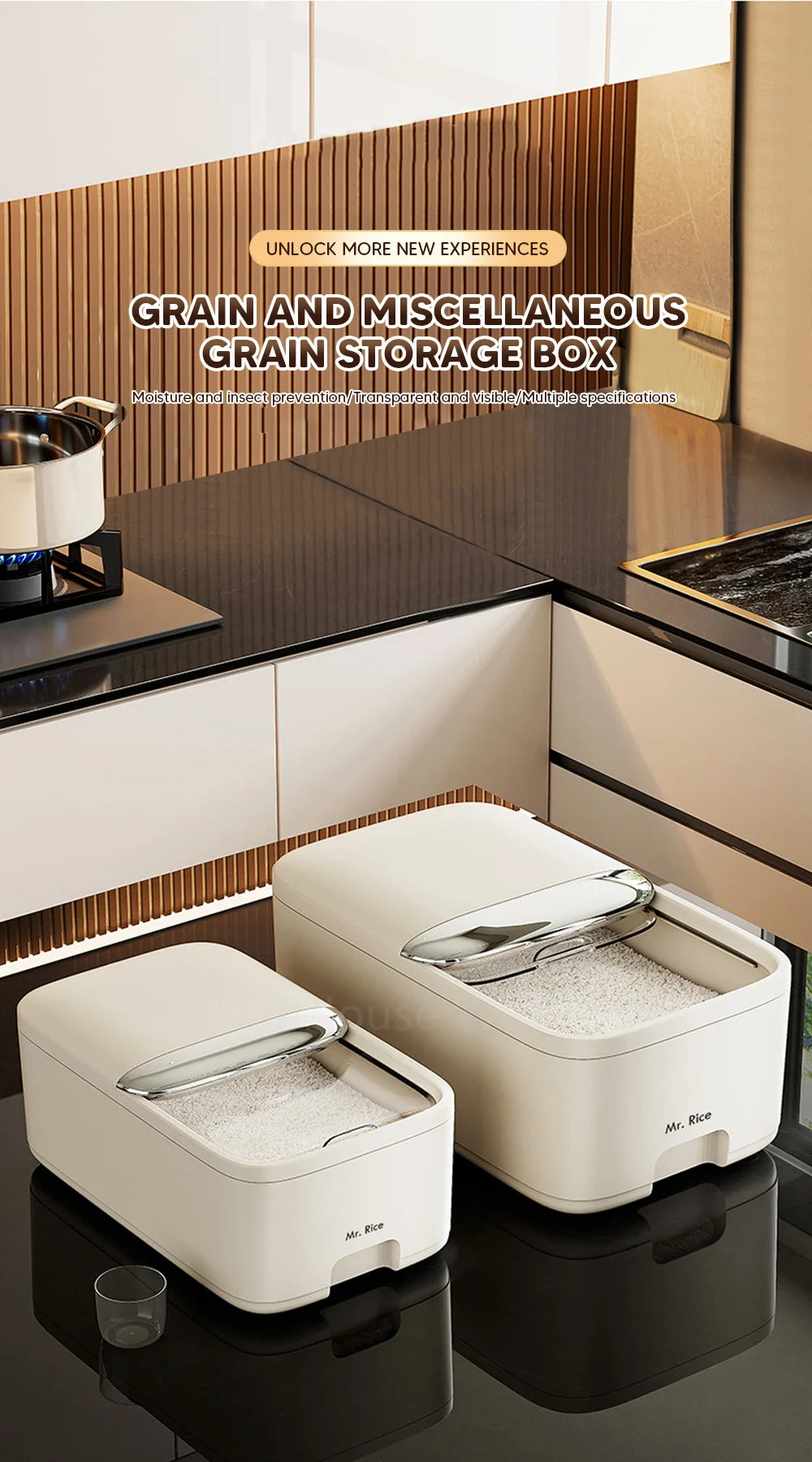 10KG Rice Storage Box Home with Lid Insect Proof Moisture Proof Rice Box Grain Sealed Jar Kitchen Container Storing Dry Grain by Smarsty