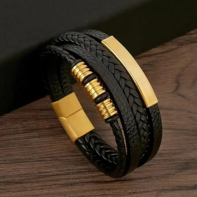 Multi Layer PU Leather Mens Bracelet with Magnetic Closure - Smarsty