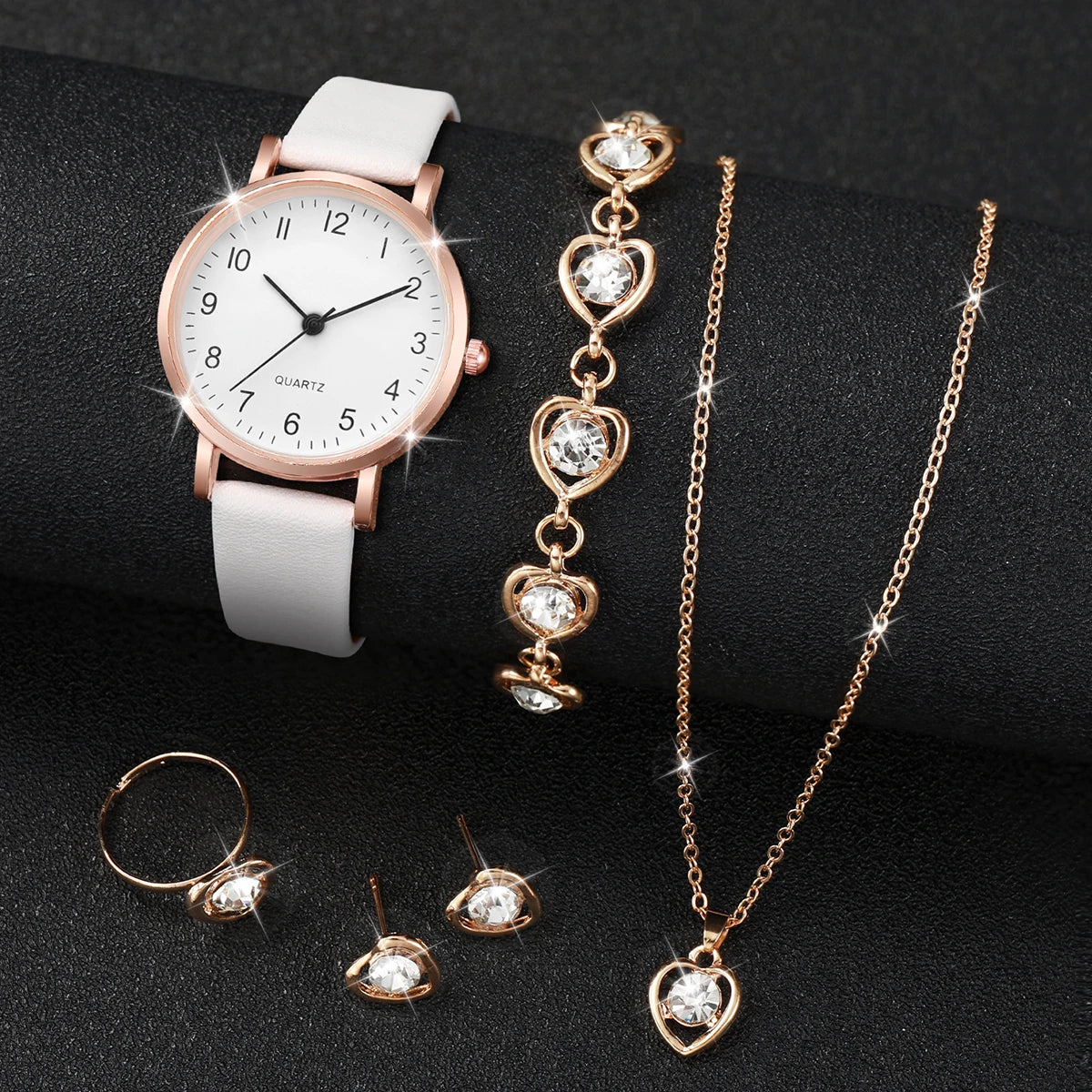 Fashion Women's Quartz Watch with Leather Band and Diamonds - Smarsty